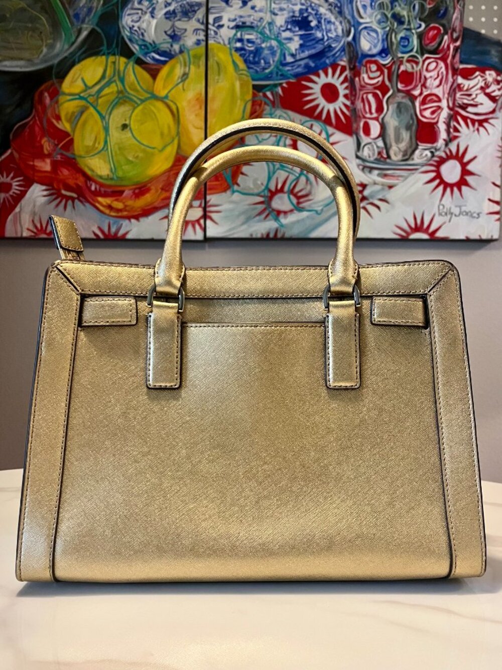 Michael Kors Dillon Metallic Gold Saffiano Leather Satchel – NWOT + Dust Bag - Picture 4 of 15